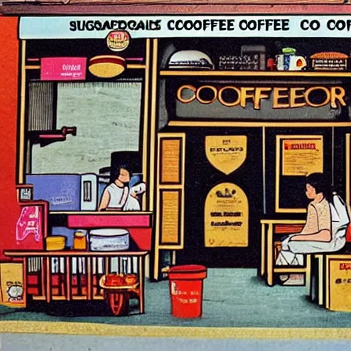 Image similar to 1 9 9 0 s singaporean public education poster for neighbourhood coffee shops