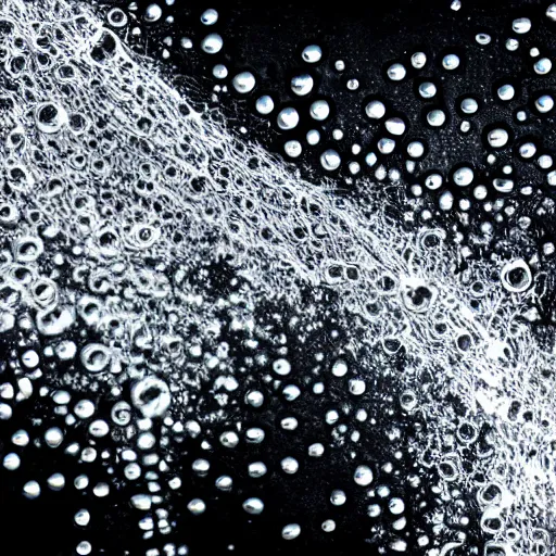 Prompt: silver drops abstract forms metal liquid in a black background