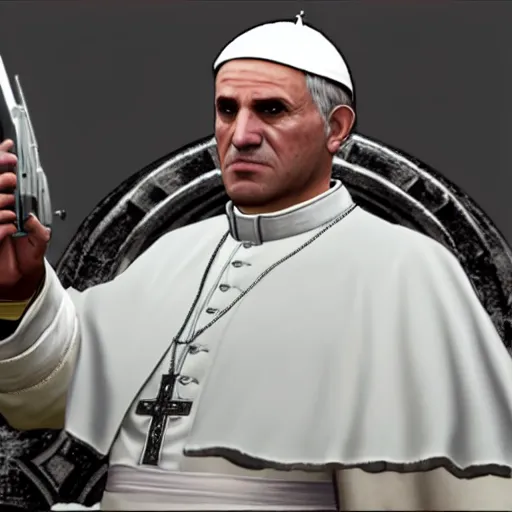 Image similar to the pope as a game character in gta 5, game graphics, game screenshot, in the style of rockstar advanced game engine