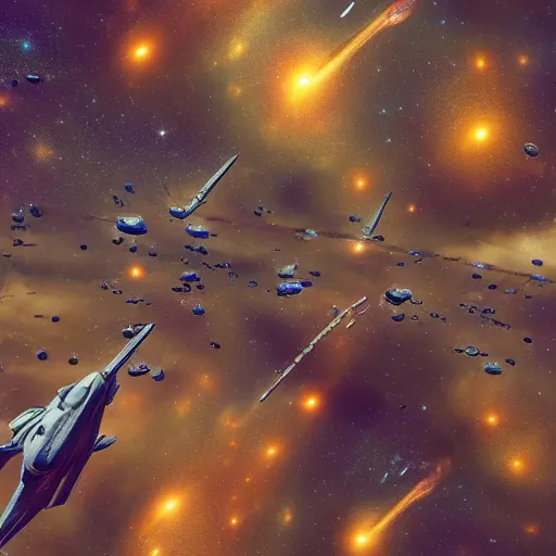 Prompt: brutalist starships in a pattern against a field of stars and galaxies. digital art, artgerm, trending on artstation. 4 k.