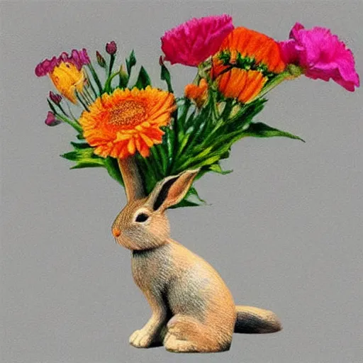 Image similar to The drawing is a beautiful and playful work that perfectly encapsulates the artist's unique style. The drawing features a rabbit made out of ceramic, which is surrounded by brightly colored flowers. The work is both charming and sophisticated, and it is sure to bring a smile to any viewer's face. pastel by Serge Marshennikov, by Ryoji Ikeda