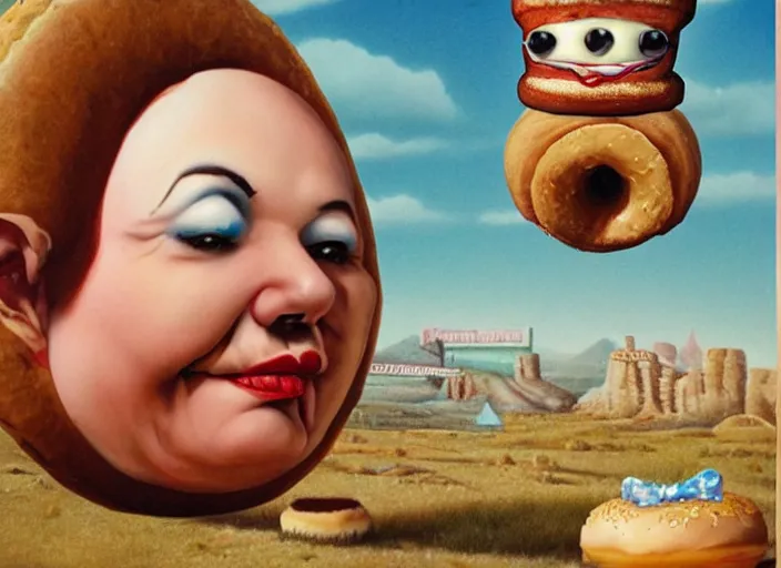 Prompt: the sheriff in the shape of a donut, lowbrow, matte painting, 3 - d highly detailed, in the style of mark ryden,