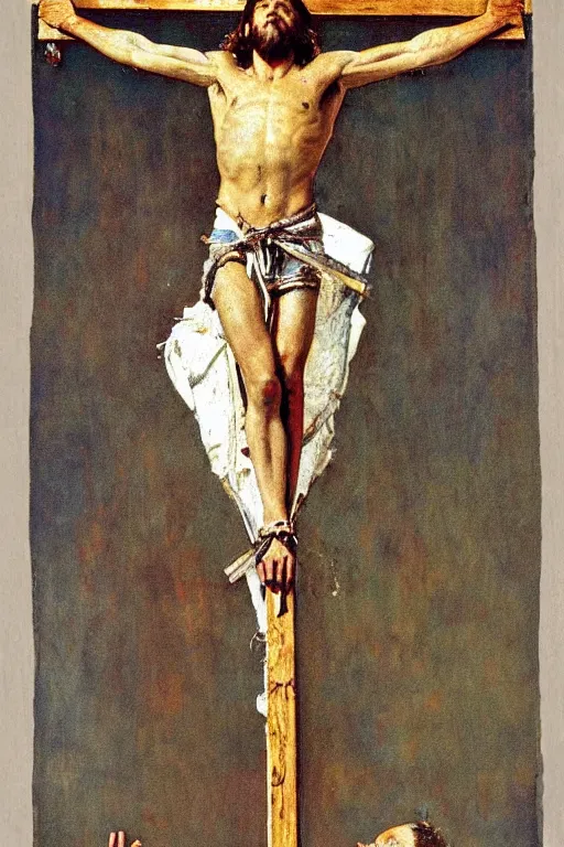 Image similar to jesus crucified painted by norman rockwell