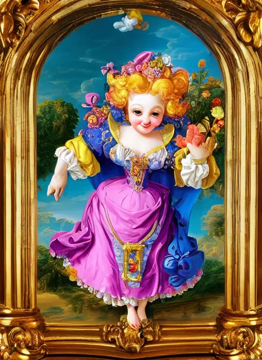 Prompt: baroque rococo painting Royal Fancy Gnome Hildebrandt Lisa Frank high detail cute adorable whimsical up close