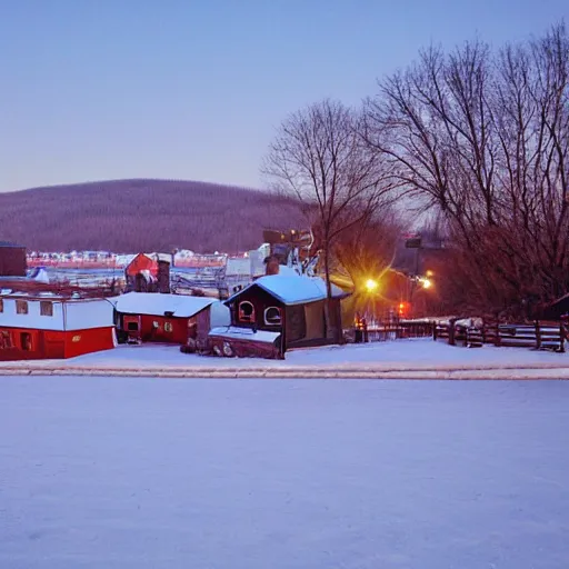 Image similar to small quebec town, winter, dawn