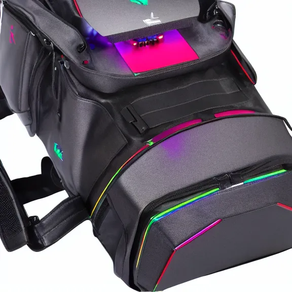 Prompt: RGB gaming backpack manufactured by the company Razor