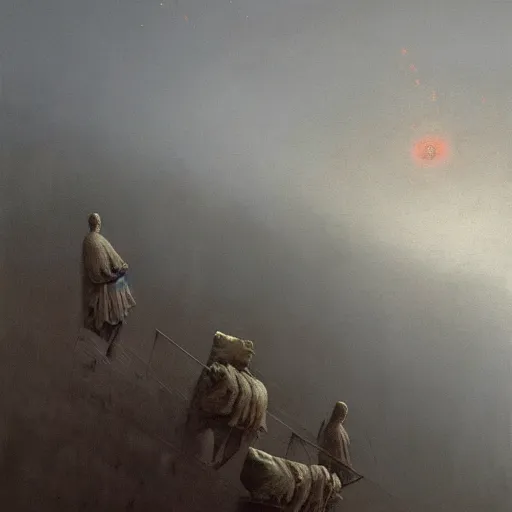 Image similar to A beautiful painting of A plain by Zdzisław Beksiński and Ilya Repin,In style of Post-Apocalyptic.digital art, illustration,hyper detailed,smooth, sharp focus,trending on artstation,oil on the canvas,4k