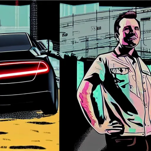 Prompt: Elon Musk GTA V art