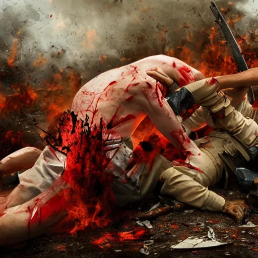 Image similar to a very high resolution image of the aftermath of a very bloody battle between the devil and god