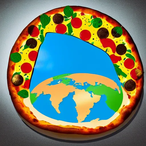 Image similar to giant pizza hovering above planet earth