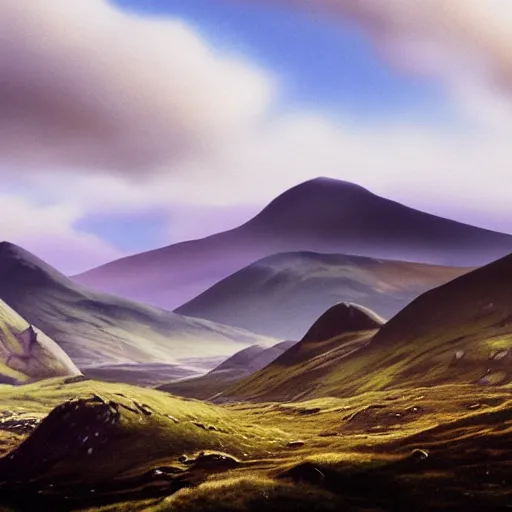 Prompt: matte painting of the mountains of mourne in ireland