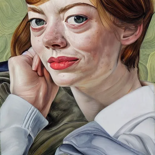 Prompt: high quality high detail painting by lucian freud, hd, portrait of emma stone