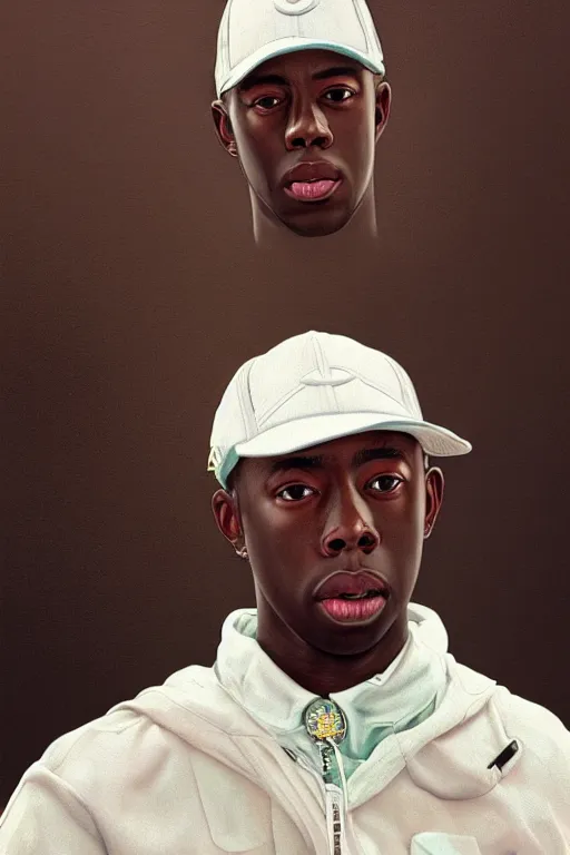 Image similar to ultra realistic tyler the creator, background is white and blank, elegant, highly detailed, digital painting, concept art, smooth, sharp focus, illustration, art by greg rutkowski and alphonse mucha