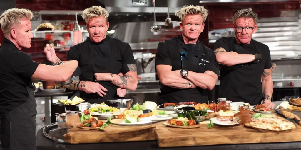 Prompt: gordon ramsay vs robert irvine cookoff