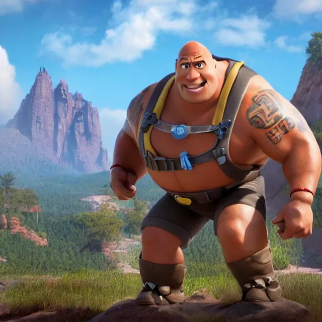 Image similar to dwayne johnson as a pixar disney character from up 2 0 0 9 unreal engine octane render 3 d render photorealistic