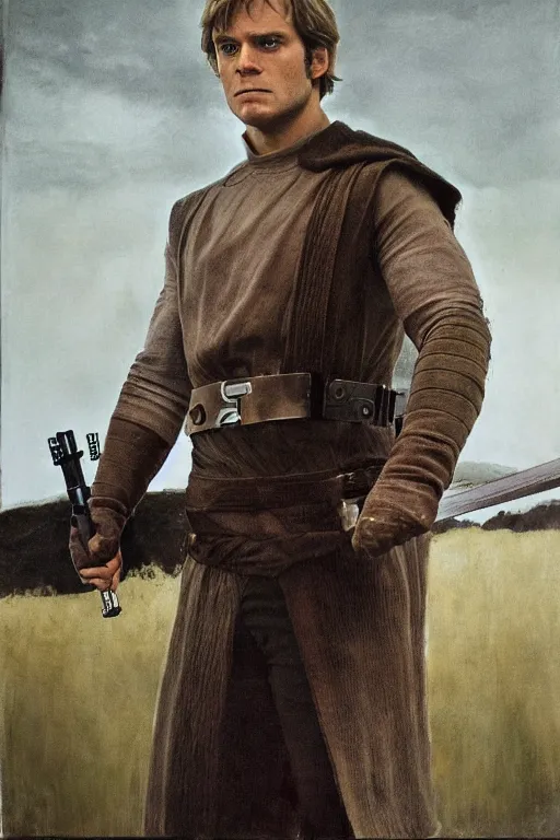 Prompt: candid portrait of henry cavill as luke skywalker by andrew wyeth