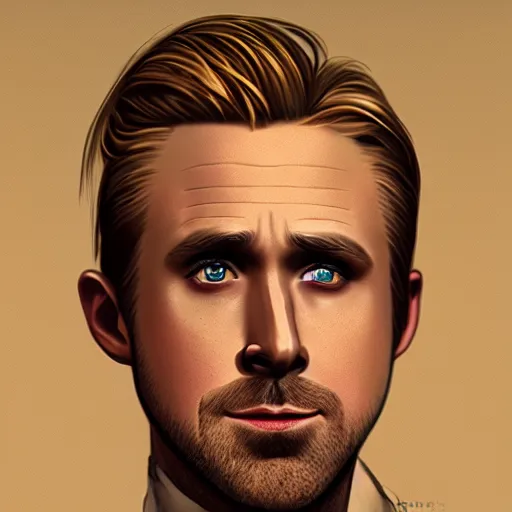 Image similar to Ryan Gosling Cinematic, a character study of the epic handsome male character wearing Pilot Uniform. character half body portrait, by,jc leyendecker, Ross Tran and WLOP, ARTSTATION, cgsociety, polycount, character design