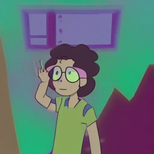 Image similar to a screenshot of Steven Quartz from Steven Universe, low quality, vhs quality,