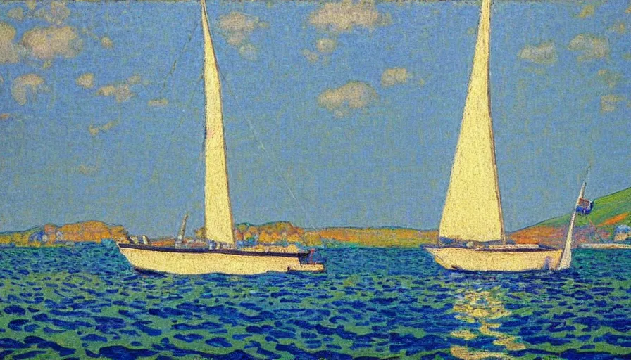 Image similar to a newly discovered van Rysselberghe painting of a sailboat