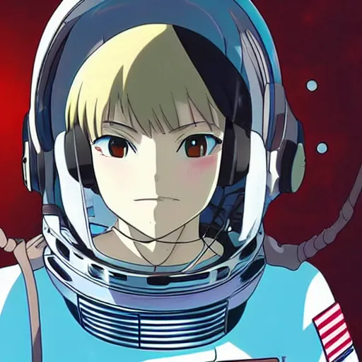 Image similar to anime visual of a female astronaut ; official media ; animated by hajime yatate ; by shinichiro watanabe