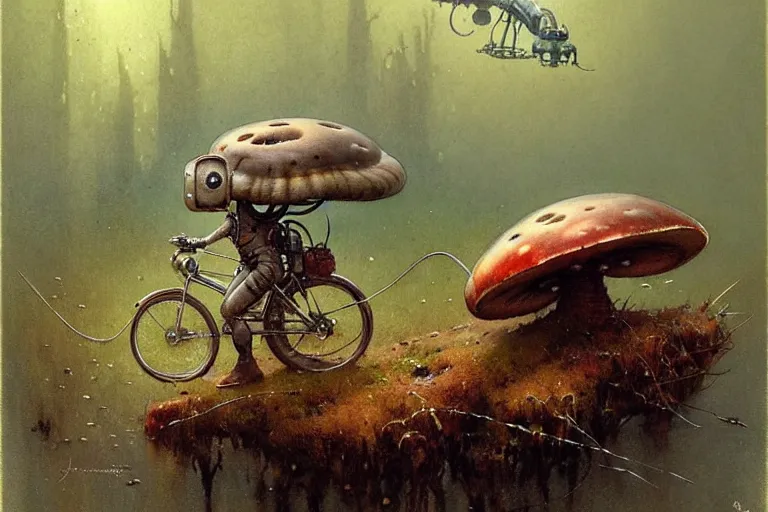 Image similar to adventurer ( ( ( ( ( 1 9 5 0 s retro future robot mouse amphibious vehical home. muted colors. swamp mushrooms ) ) ) ) ) by jean baptiste monge!!!!!!!!!!!!!!!!!!!!!!!!! chrome red