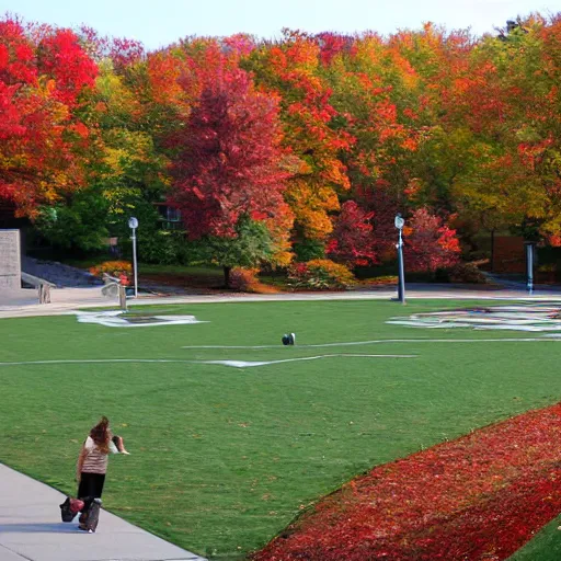 Prompt: Binghamton University campus in the fall