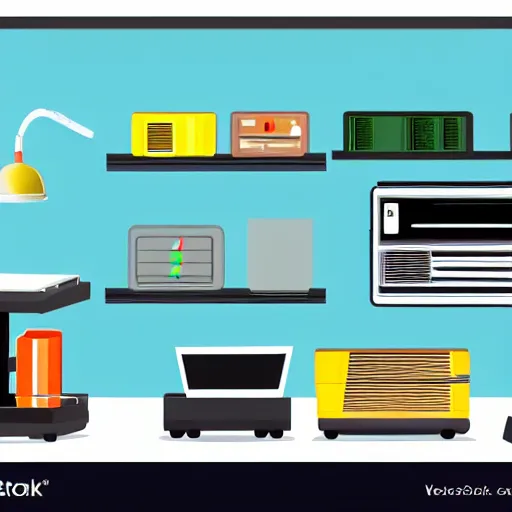 Image similar to cash register in front of a wall of electrical supplies and pluming supplies and food vector art