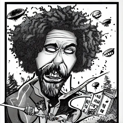 Prompt: comic book art in the style of bob ross and tim burton