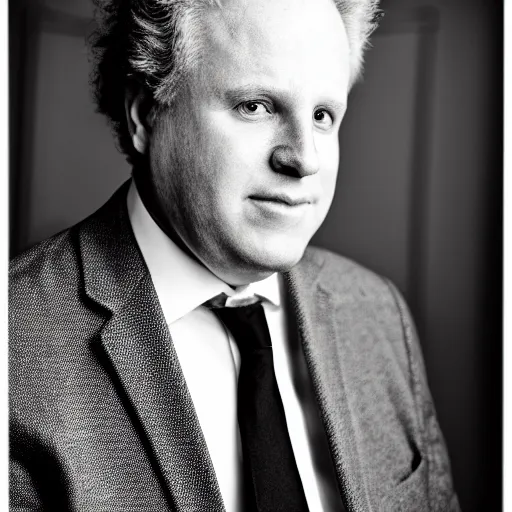 Prompt: A hyper-realistic black and white photograph taken with a 50mm 1.4 lens of Jean Charest with sheep hair