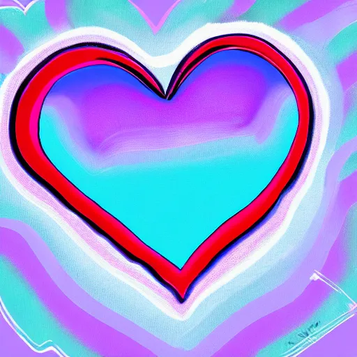 Image similar to a heart made of blue pink and purple stripes in a pop art style, digital art, trending on art station, brush strokes, medium tones