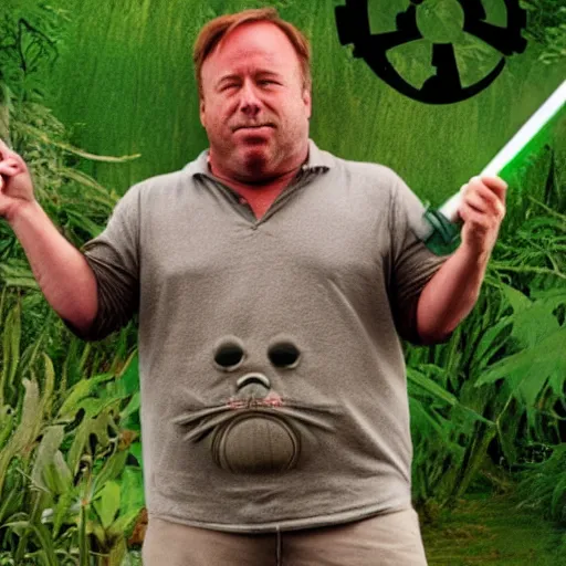 Image similar to photo of alex jones as totoro, sweaty, star wars film look