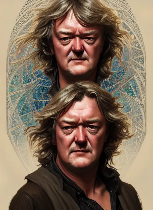 Image similar to portrait of james may, d & d, fantasy, intricate, elegant, highly detailed, digital painting, artstation, concept art, smooth, sharp focus, illustration, art by artgerm and greg rutkowski and alphonse mucha