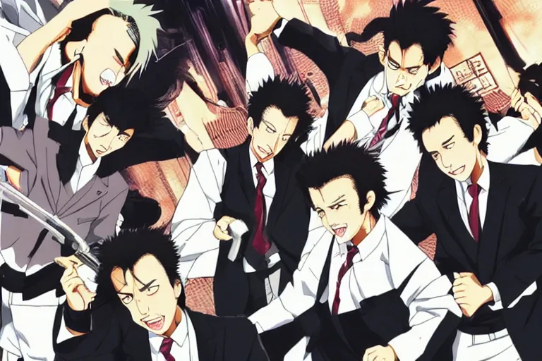 Prompt: japanese anime remake of Reservoir Dogs, still capture