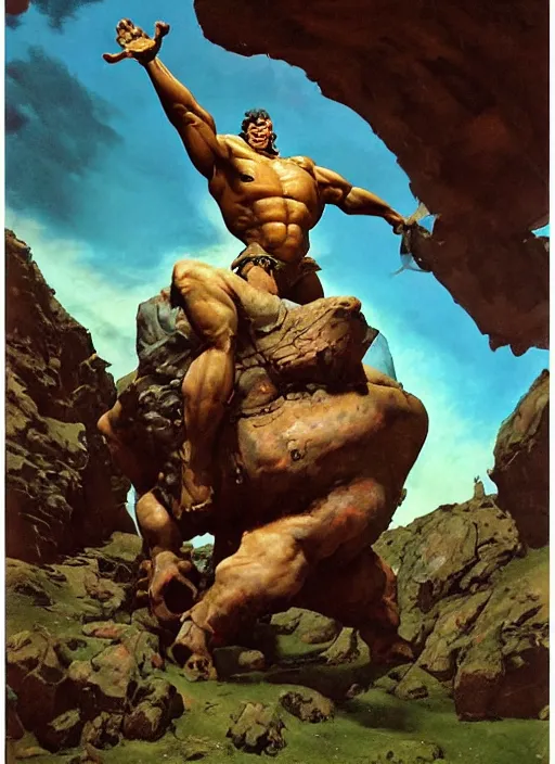 Prompt: full body portrait of a huge, miserable minotaur sitting in a cave, by boris vallejo and jesper ejsing and simon bisley and greg manchess and zdzislaw beksinski and norman rockwell