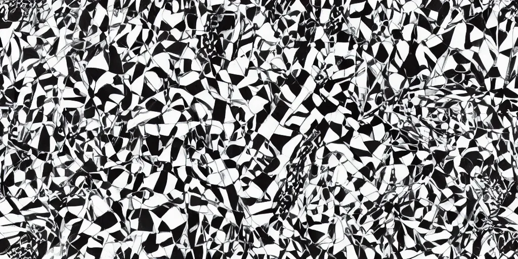 Prompt: seamless pattern of large black white grey squares in escher style, three - precision perspective, optical illusion