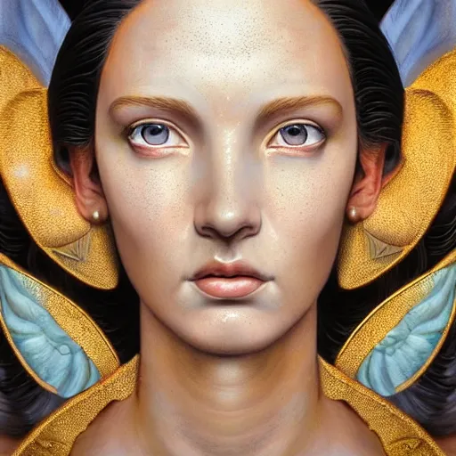 Image similar to hyperrealistic mixed media painting of beautiful goddess Athena, stunning 3d render inspired art by P. Craig Russell and Barry Windsor-Smith, perfect facial symmetry, dim volumetric lighting, 8k octane beautifully detailed render, post-processing, portrait, extremely hyper-detailed, intricate, epic composition, brown eyes, realistic realistic realistic eyes, cinematic lighting, masterpiece, trending on artstation, detailed detailed detailed, masterpiece, stunning