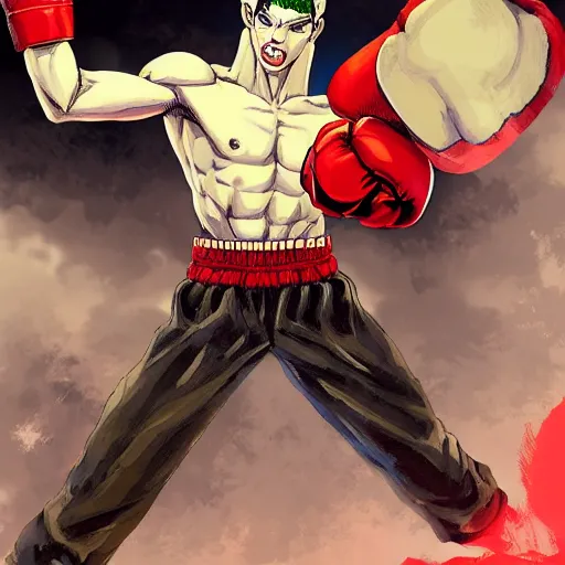 Prompt: demon boxing hero , short hair,worn pants,boxing glove made by Yusuke Murata,Tomohiro Shimoguchi, Takeshi Obata, ArtStation, manga style,CGSociety