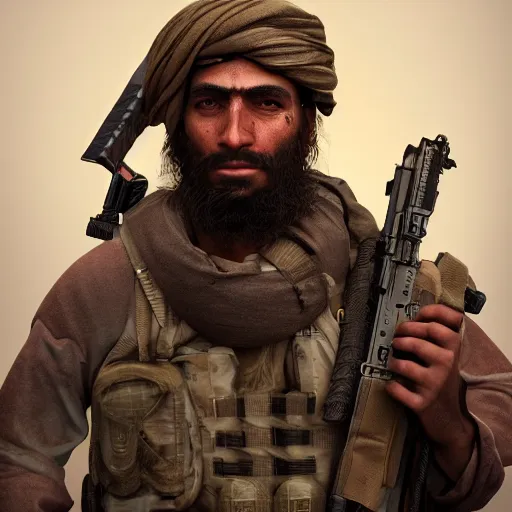 Image similar to a portrait of a taliban soldier, trending artstation, octane render, cgsociety, 8k