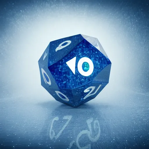 Image similar to a twenty sided die exploding to pieces from bottom up, simple shape, transparent debris, blue, concept art, clean, ancient, medieval, fantasy, ultra realistic, art, perfect straight lines, extremely detailed, unreal engine render