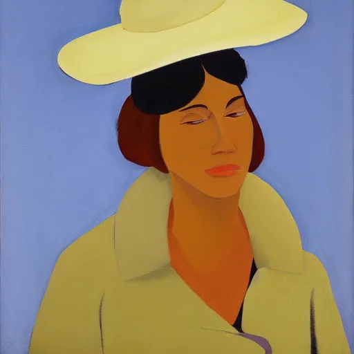 Image similar to woman with hat, by Alex Katz, colorful, oil on canvas