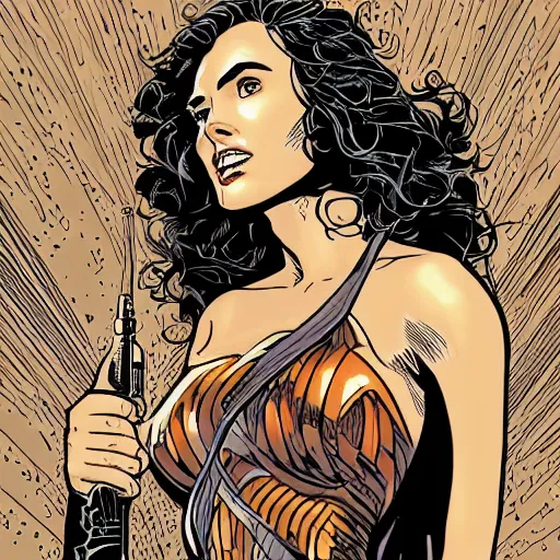 Image similar to portrait of a woman who looks like gal gadot and jennifer connelly, by laurie greasley and james stokoe