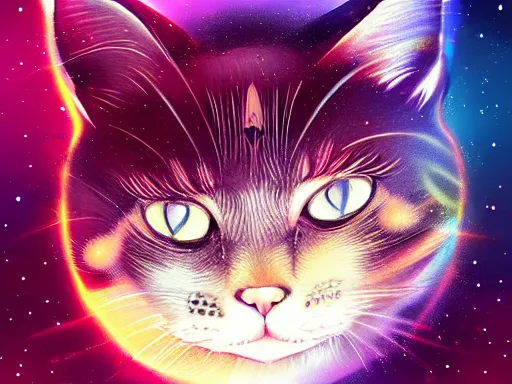 Image similar to cat in space, digital painting, elegant, beautiful, highly detailed, artstation, concept art