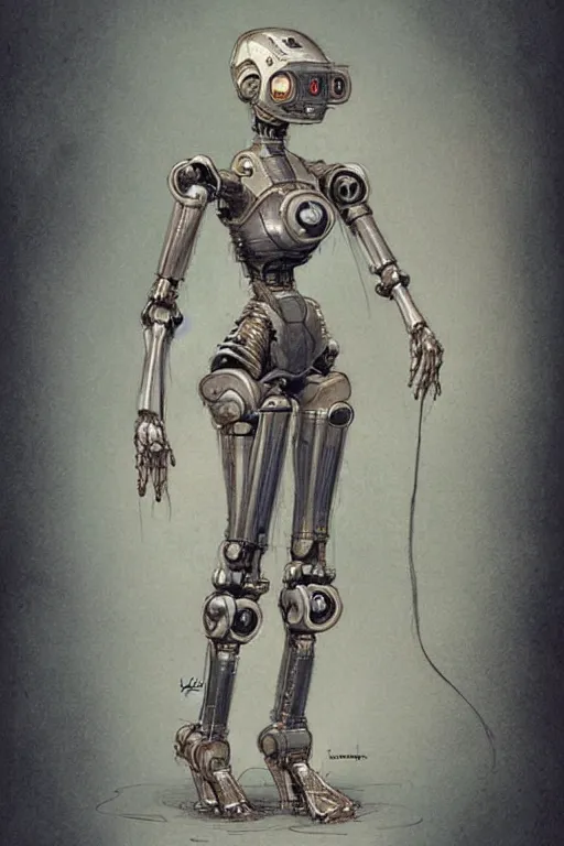Prompt: female humanoid robot by jean - baptiste monge