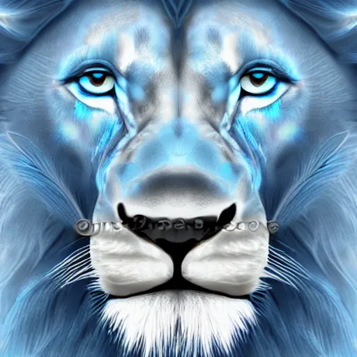 Prompt: blue glowing lion, realistic, black background