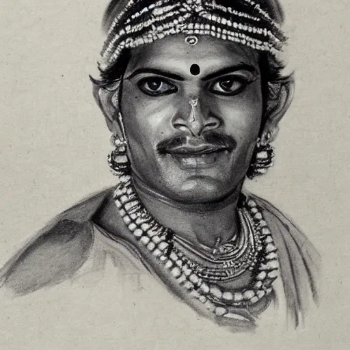 Image similar to portrait pencil sketch of a yakshagana artist by anders zorn