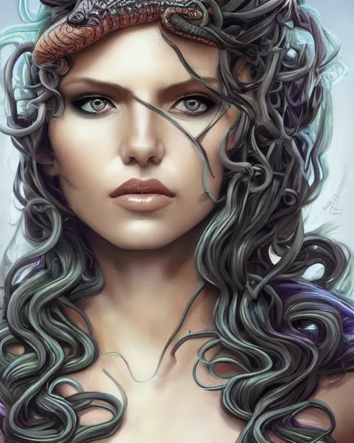 Angelina Joline As Medusa Snakes In Hair Portrait Stable Diffusion