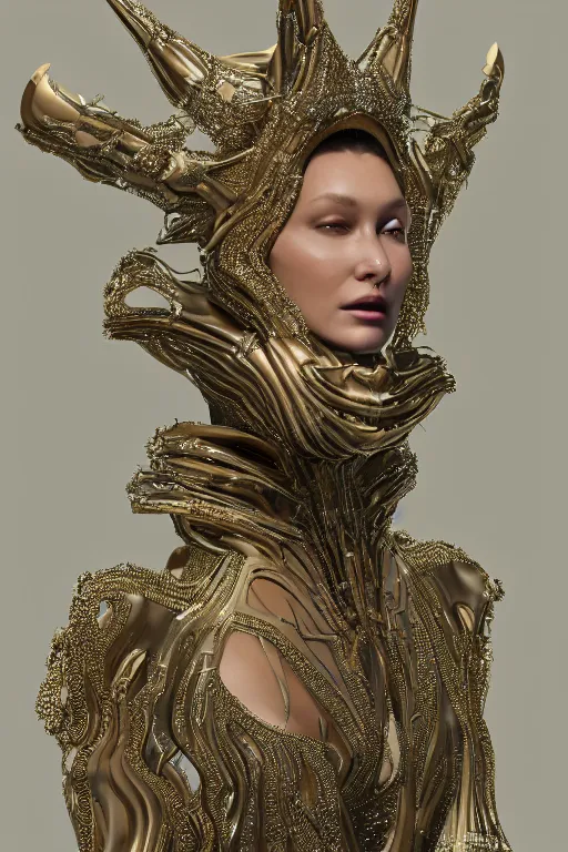 Prompt: a highly detailed metahuman 4 k render of an alien goddess bella hadid in iris van herpen dress schiaparelli in diamonds swarovski and jewelry in style of alphonse mucha trending on artstation made in unreal engine 4