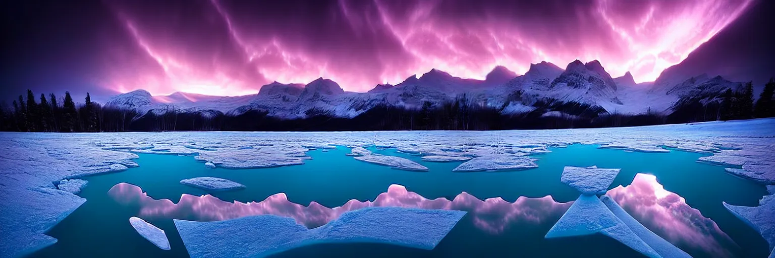 Image similar to amazing landscape photo of A (gigantic) monster trapped under the ice transparent frozen lake at sunset by marc adamus beautiful dramatic lighting