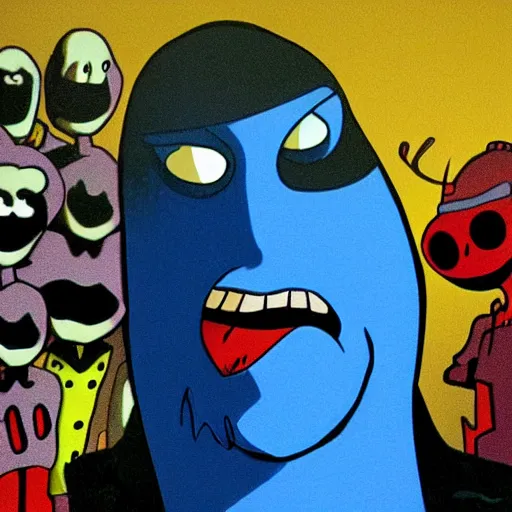 Image similar to sinister looking Blue Meanie from Yellow Submarine in the style of Spawn by Todd McFarlane
