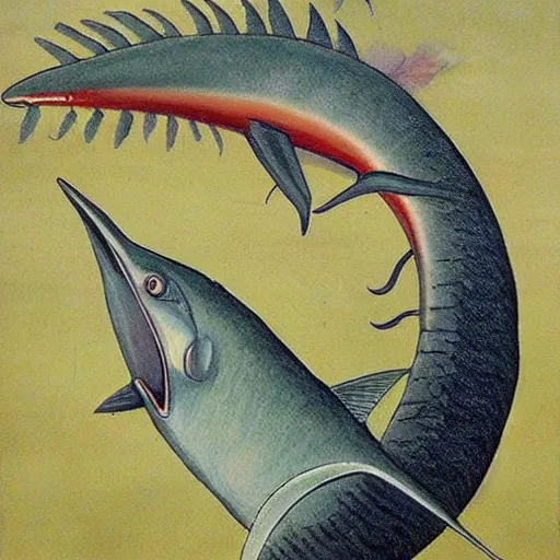 Prompt: swordfish will be our new overlords when the levees break, a dystopian jean dupas painting